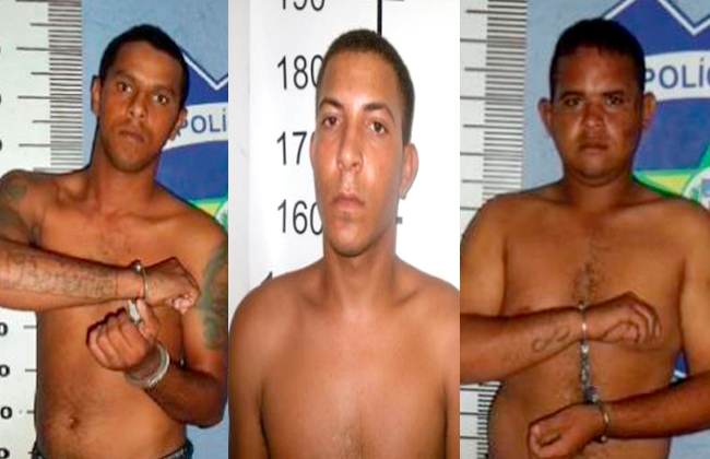 Marivaldo Salustiano dos Santos, 25 anos, Emerson da Silva, 24 anos, e Matheus Natanael Santos Silva, 20 anos. (Foto: Ascom/PC)