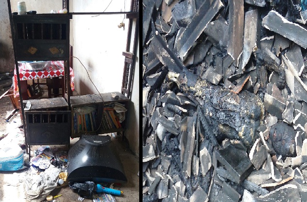 Residência da vítima após ter sido ateada fogo