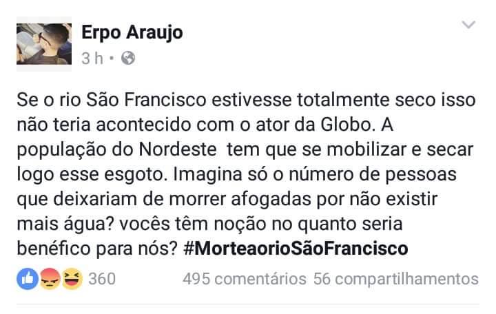 Internauta culpa o Rio São Francisco por morte de Ator Global