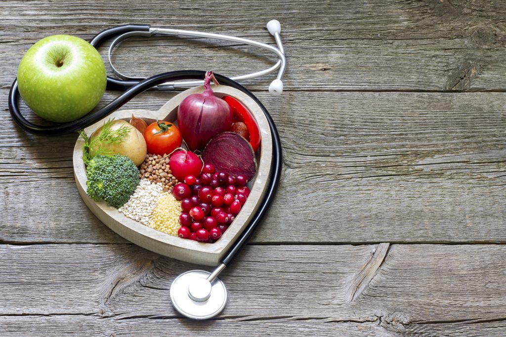 Healthy food in heart and cholesterol diet concept