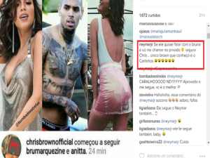 Neymar alfineta Chris Brown após cantor seguir Bruna Marquezine em rede social