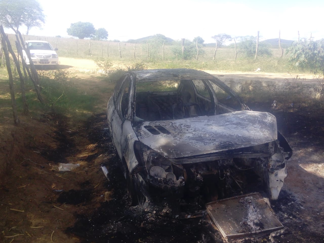 Carro roubado é encontrado carbonizado na zona rural de Palmeira dos Índios