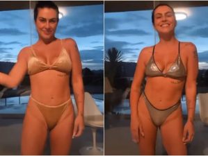 Cleo mostra corpo definido em vídeo exibindo coleção de peças íntimas
