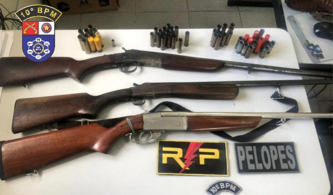 Polícia apreende três armas e 52 munições em Palmeira e Estrela de Alagoas