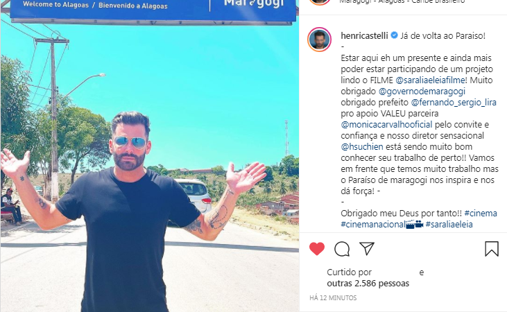 Henri Castelli posta foto em Maragogi e anuncia participação em filme