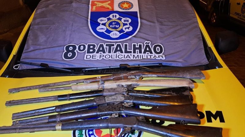 Mulher é presa com rifles, espingardas artesanais e pássaros silvestres em sua casa