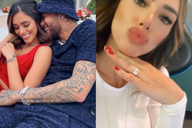 Namorada de Neymar Jr, Bruna Biancardi exibe aliança de compromisso cravejada