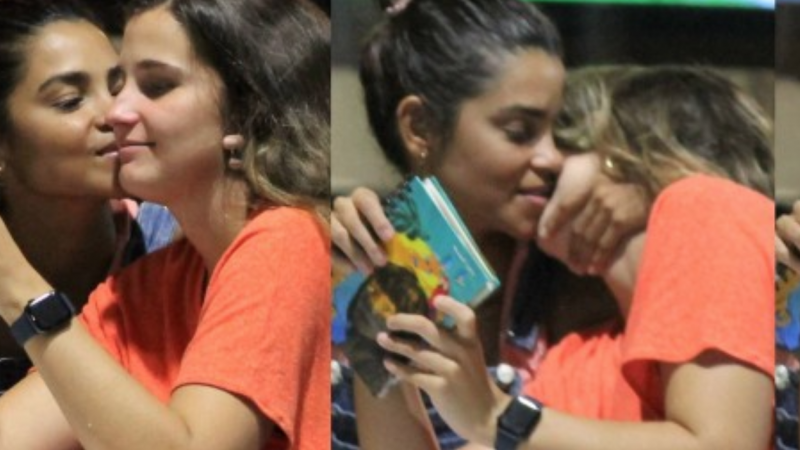 Atriz e cantora Lucy Alves troca beijos e carinhos com produtora em restaurante no rio