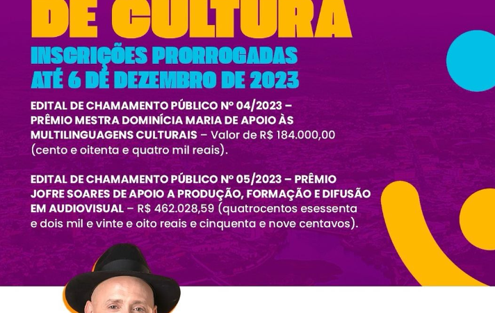 Inscrições da Lei Paulo Gustavo Municipal prorrogadas até 06/12