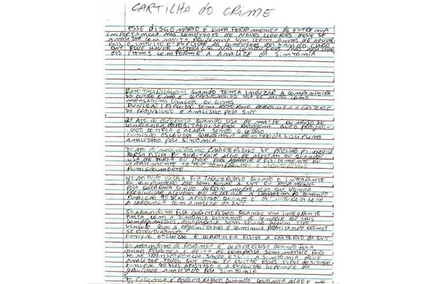 Em cartilha do crime apreendida na cadeia, PCC proíbe gays e drogas