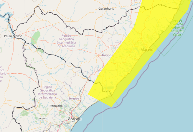Inmet emite alerta, chuva para 48 municípios de Alagoas