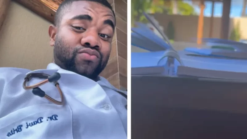 De jaleco, Davi Brito mostra estudos para vestibular de medicina