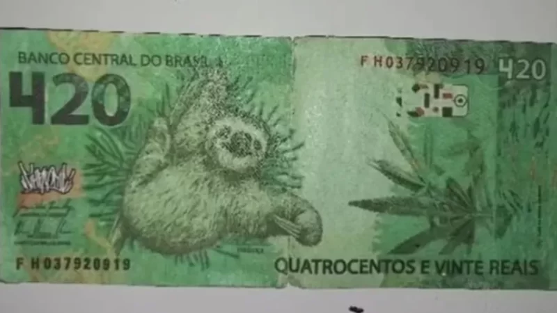 Polícia apreende nota falsa de R$ 420 com bicho-preguiça estampado