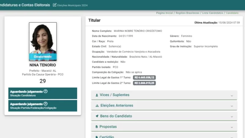 Vendedora de 25 anos é a sexta candidata à Prefeitura de Maceió