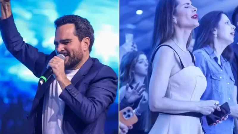 Luciano faz primeiro show gospel no Rio com presença da esposa
