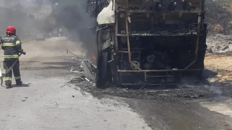 Ônibus pega fogo em rodovia de AL