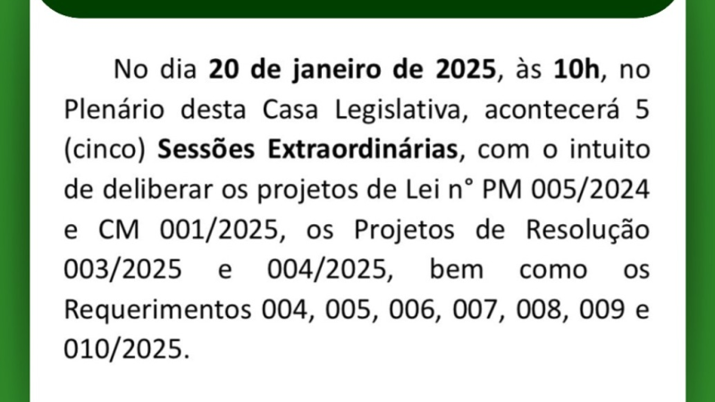 Câmara de Vereadores de Palmeira realizará Sessão Extraordinária nesta segunda, 20