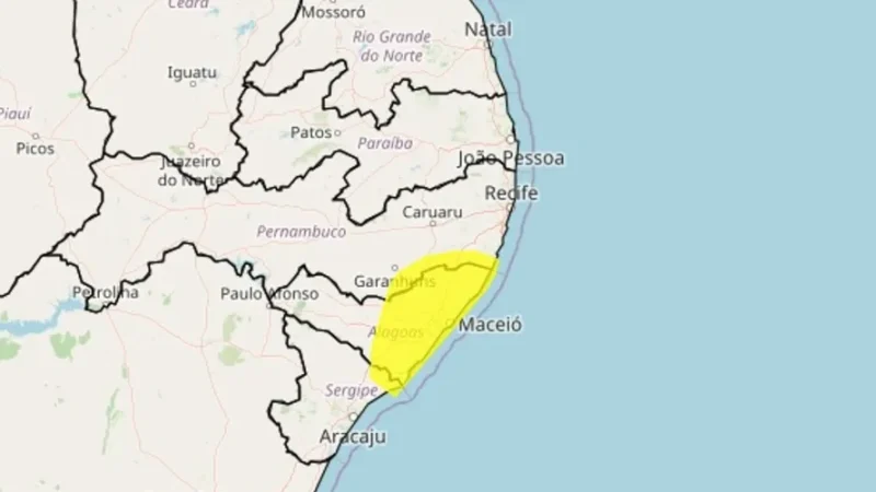 Alerta em Alagoas: mais de 70 cidades sob risco de chuvas fortes