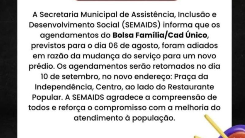 Mais de um mês sem atendimento do Bolsa Família: população de Palmeira dos Índios fica desassistida durante mudança de prédio da SEMAIDS