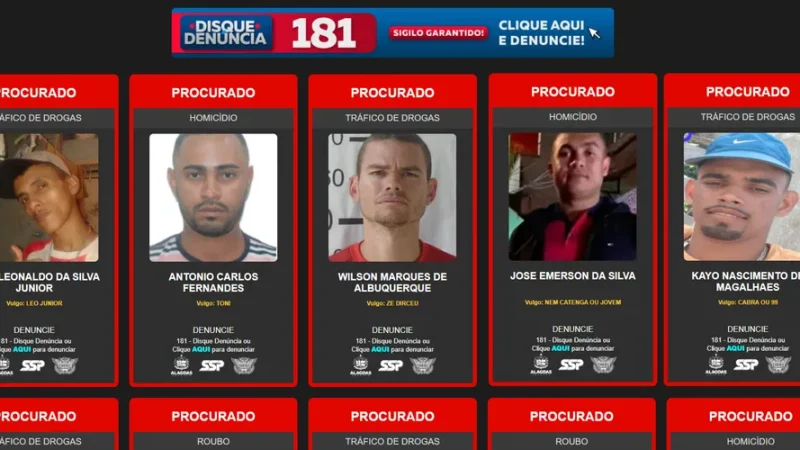 SSP de AL lança plataforma digital com lista de criminosos mais procurados