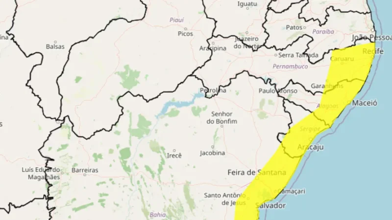 INMET emite alerta de chuva e coloca mais de 70 municípios de Alagoas em atenção