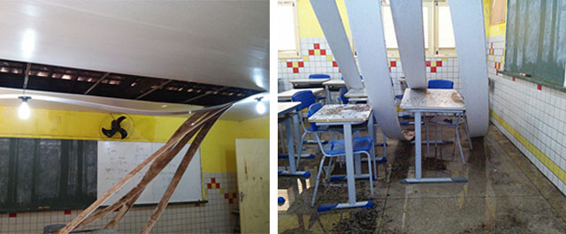 ‘Forro do teto de escola desaba em Palmeira dos Índios