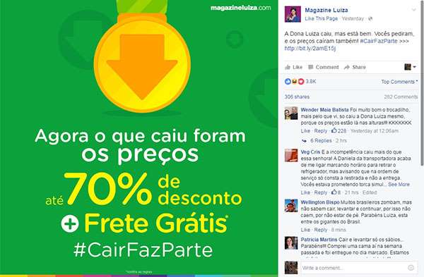 Após tombo de empresária, Magazine Luiza oferece até 70% de desconto em campanha