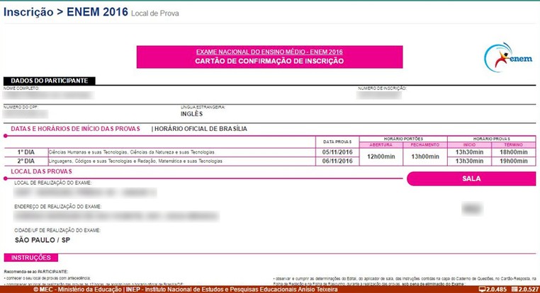 MEC libera locais de prova do Enem 2016