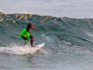 Pai flagra tubarão ao lado do filho ao fotografar criança surfando na Austrália