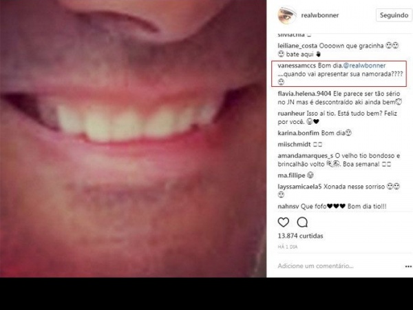Bonner responde seguidora que pergunta sobre ‘nova namorada’