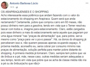 Professor ironiza em post sobre reajuste de estacionamento de shopping: ‘pobres’