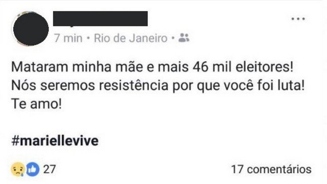 ‘Mataram a minha mãe e mais 46 mil eleitores’, escreve a filha de Marielle Franco