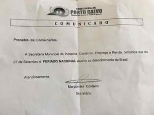 Prefeitura de AL chama 7 de setembro de descobrimento do Brasil