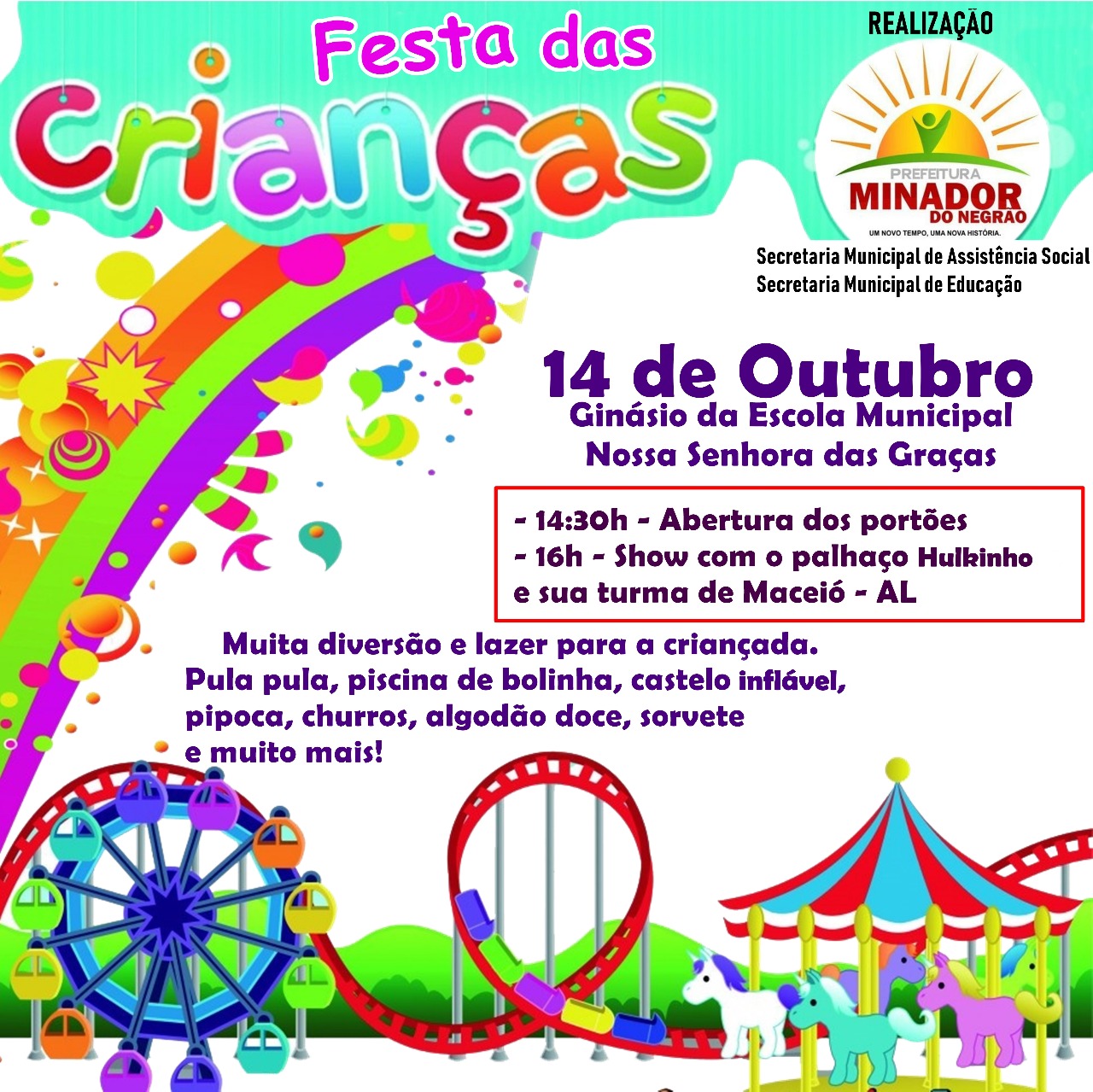Prefeitura de Minador realiza festa para crianças neste domingo (14)