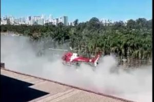 Helicóptero bateu com hélice em prédio antes de cair no DF