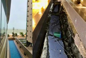 Piscina desaba sobre garagem após estrutura ser corroída por infiltração