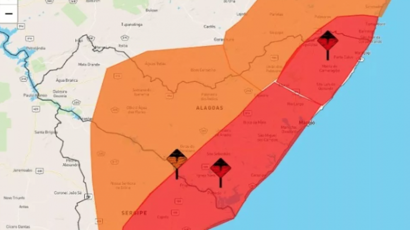 Alagoas tem novos alertas de ‘grande perigo’ por causa das chuvas até terça-feira