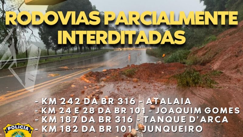 PRF divulga BRs que estão parcialmente interditadas em AL; confira