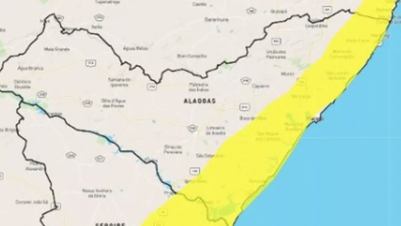 Mais de 40 cidades de Alagoas têm alerta de chuva válido até segunda-feira