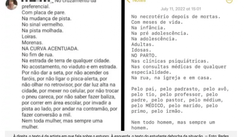 Estudante de medicina debocha de texto sobre estupro e gera revolta