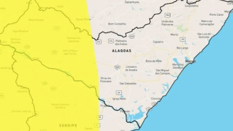 Alerta de chuvas intensas é emitido para o interior de Alagoas