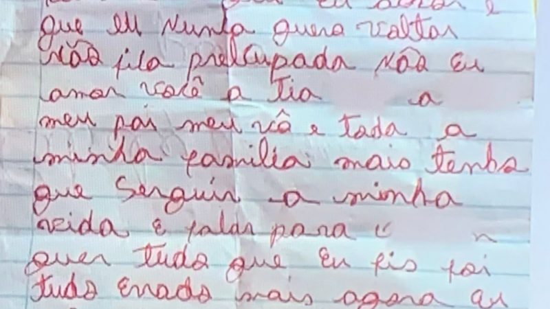Família divulga carta de menina de 12 anos que havia desaparecido dizendo que ia  ‘seguir a vida’; veja!