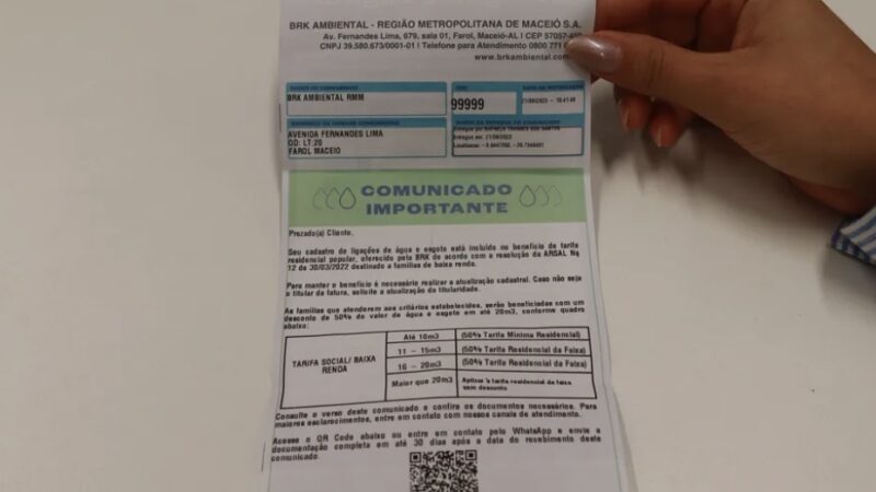 Mais de 24 mil famílias podem perder desconto na conta de água em Maceió e região; veja o que fazer
