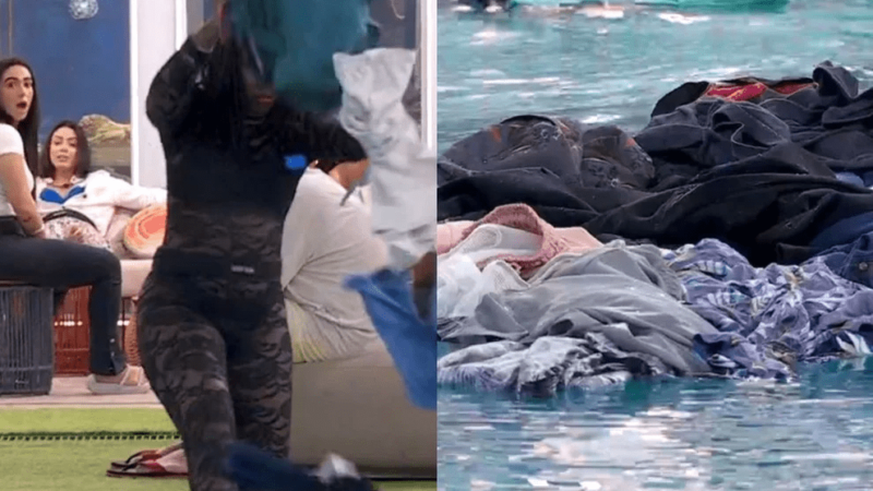 Leidy joga roupas de Davi na piscina do BBB após briga: ‘Agora eu sou subterrânea’