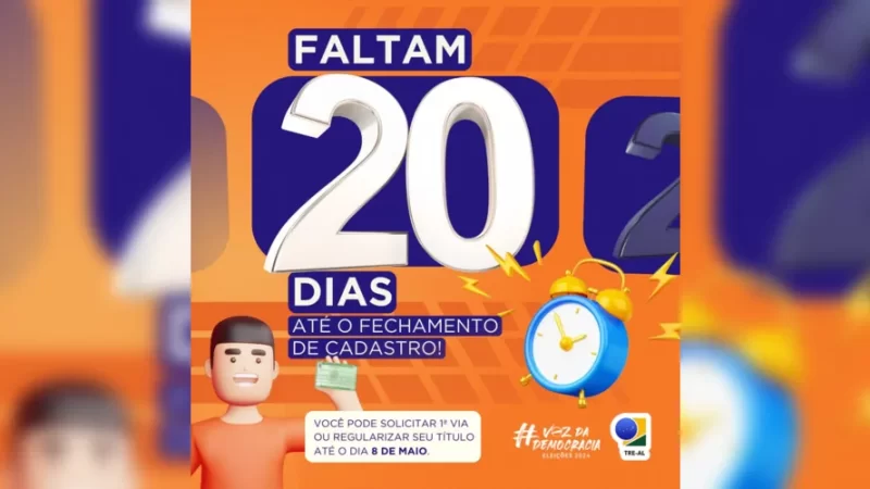 TRE alerta: faltam 20 dias para o fechamento do cadastro eleitoral