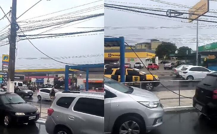 Passageiros são retirados de ônibus após fios de alta tensão cair sobre o veículo em Maceió