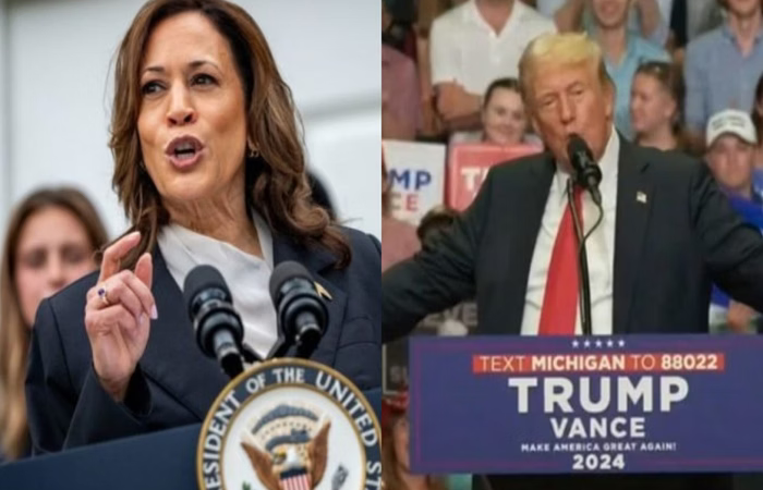 Pesquisa aponta Kamala, com 44% das intenções, à frente de Trump