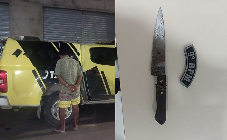 Mulher é agredida e companheiro é preso após ser flagrado com faca suja de sangue