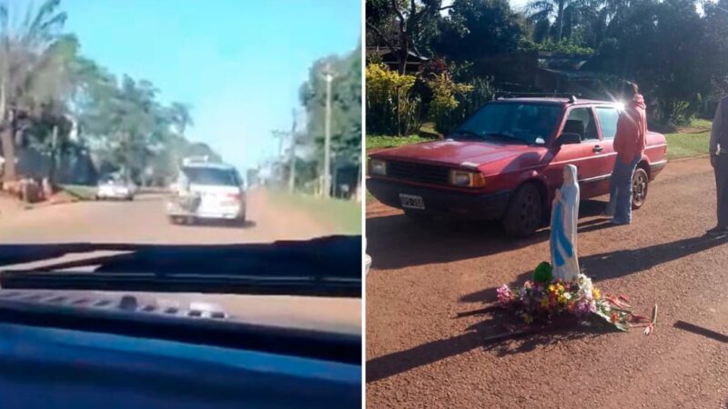 Imagem da Virgem Maria cai de carro em movimento e permanece intacta