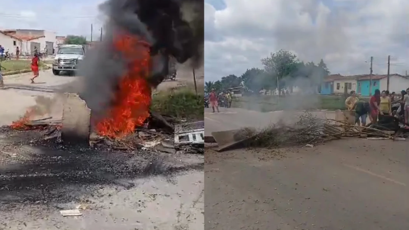 Moradores bloqueiam trecho da BR-101, em Campo Grande, após uma semana sem energia